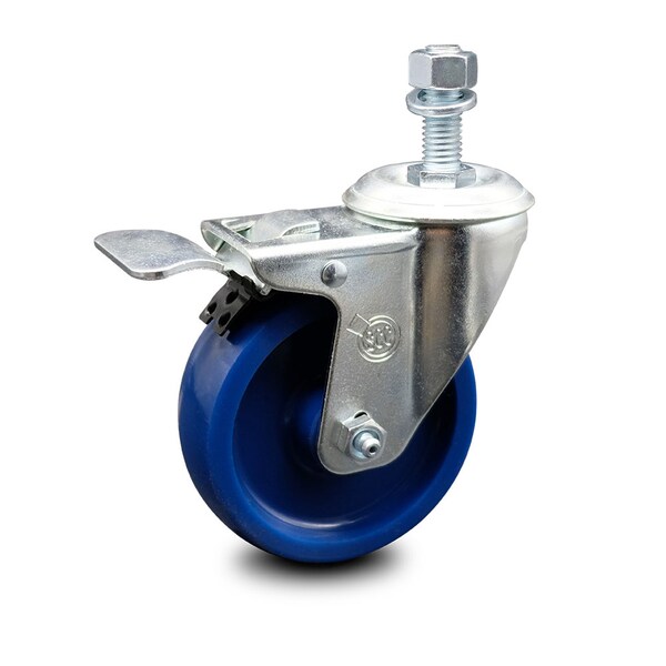 4 Inch Solid Polyurethane Wheel Swivel 1/2 Inch Stem Caster with Total Lock Brake